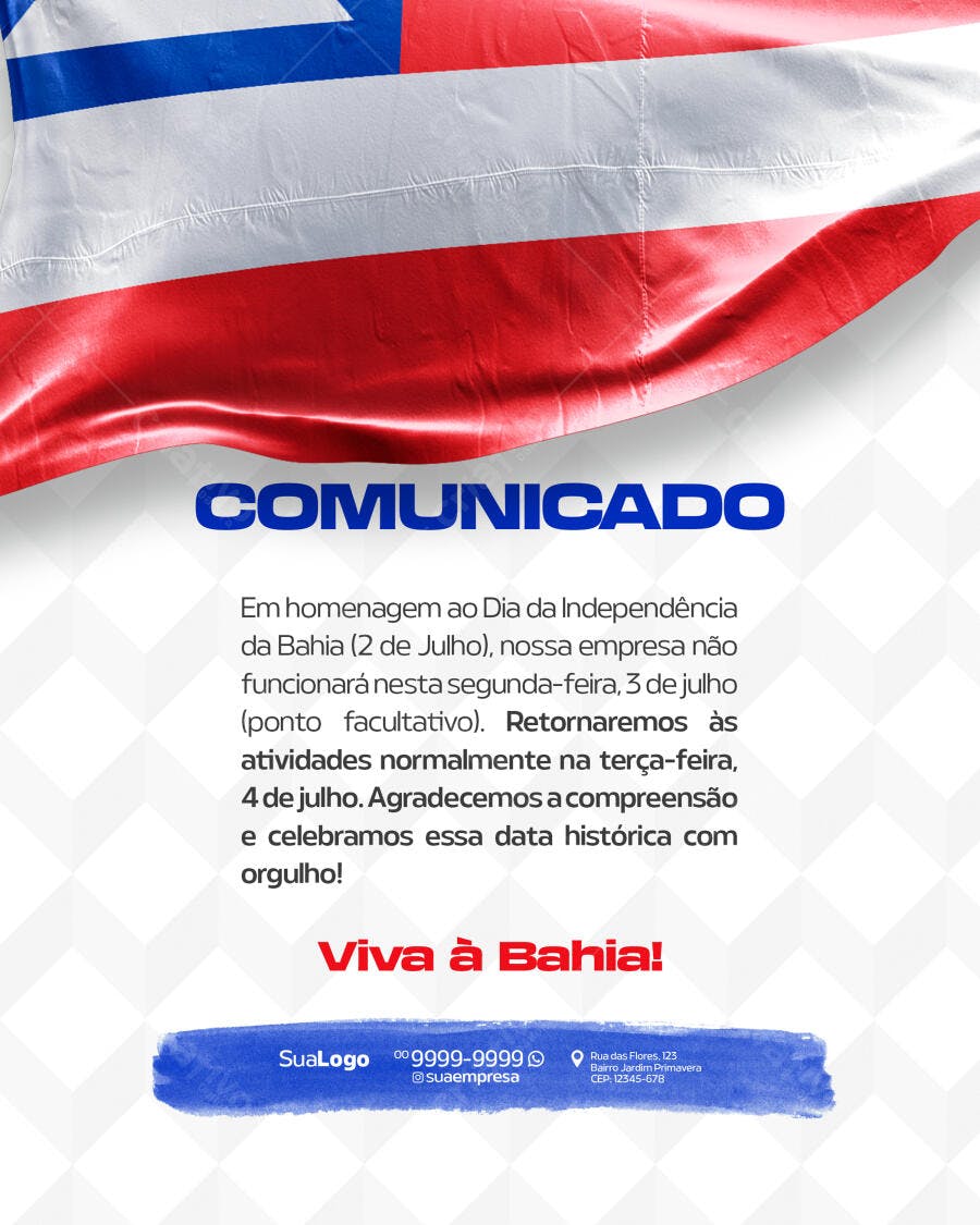 Comunicado 2 de Julho - Dia da Independência da Bahia PSD Editável
