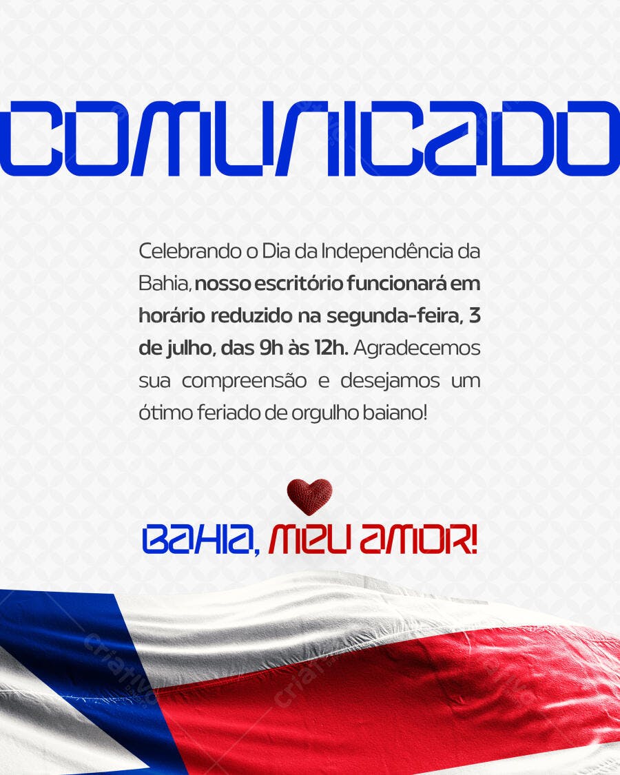 Comunicado Dia da Independência da Bahia PSD Editável