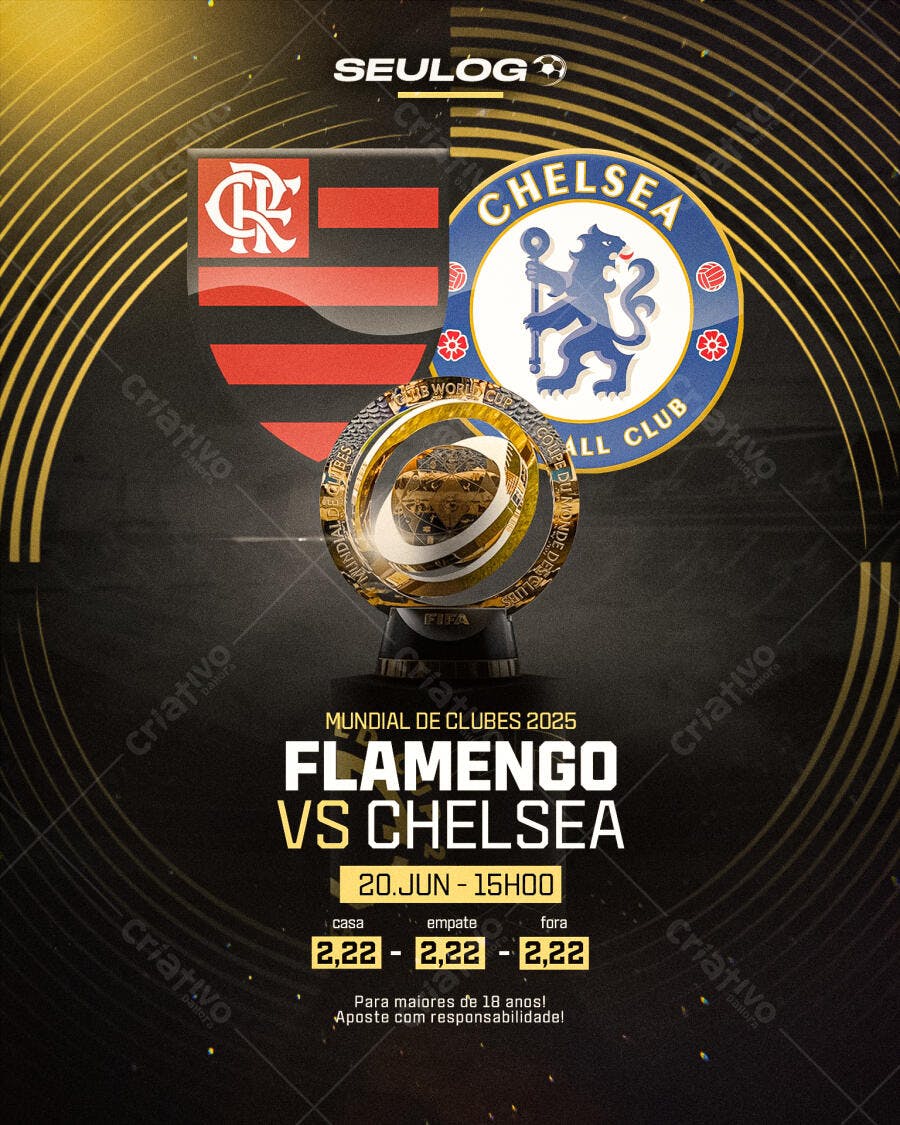 Flyer Flamengo x Chelsea Mundial de Clubes PSD Editável
