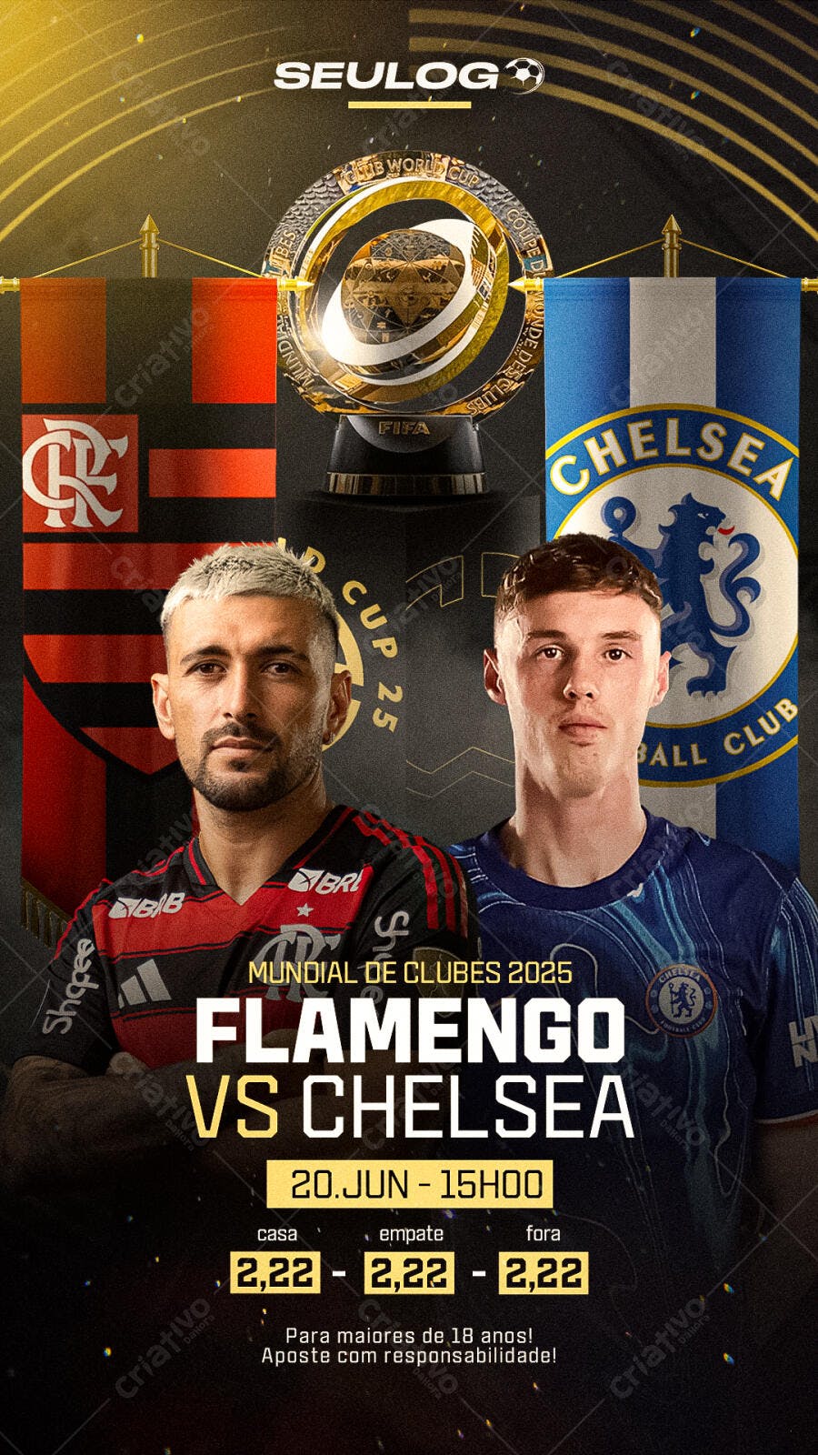 Flyer Flamengo vs Chelsea Mundial de Clubes PSD Editável