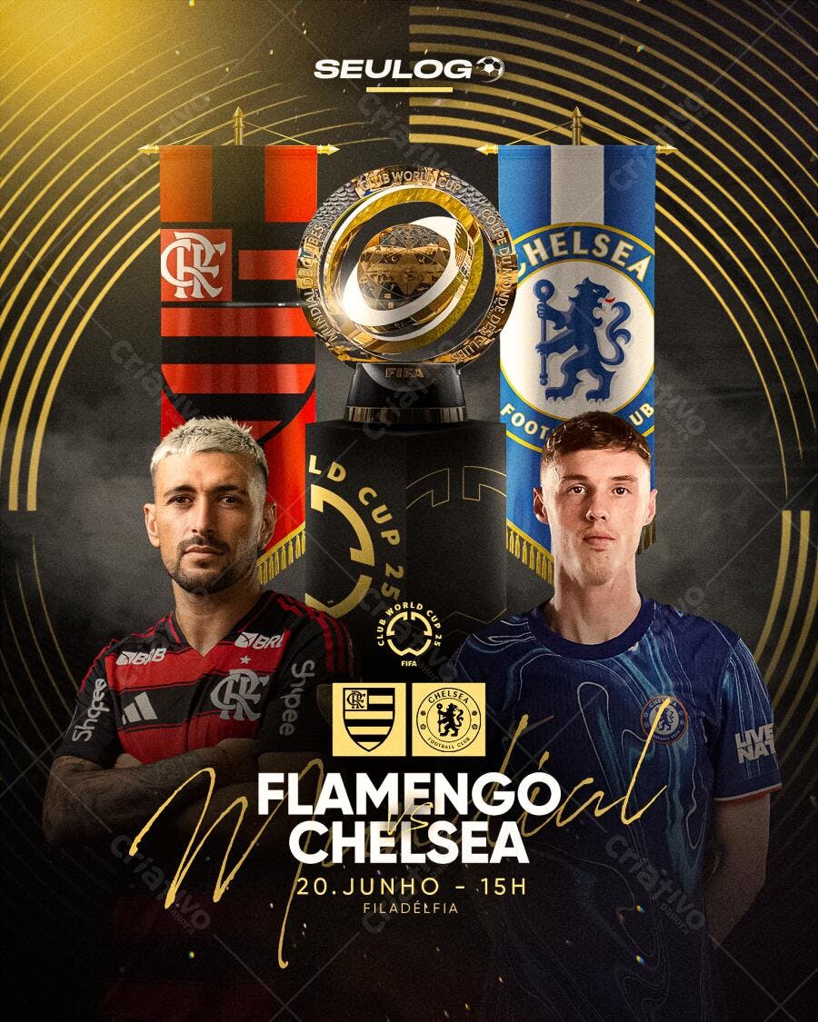 Flyer Flamengo x Chelsea 20 de Junho PSD Editável