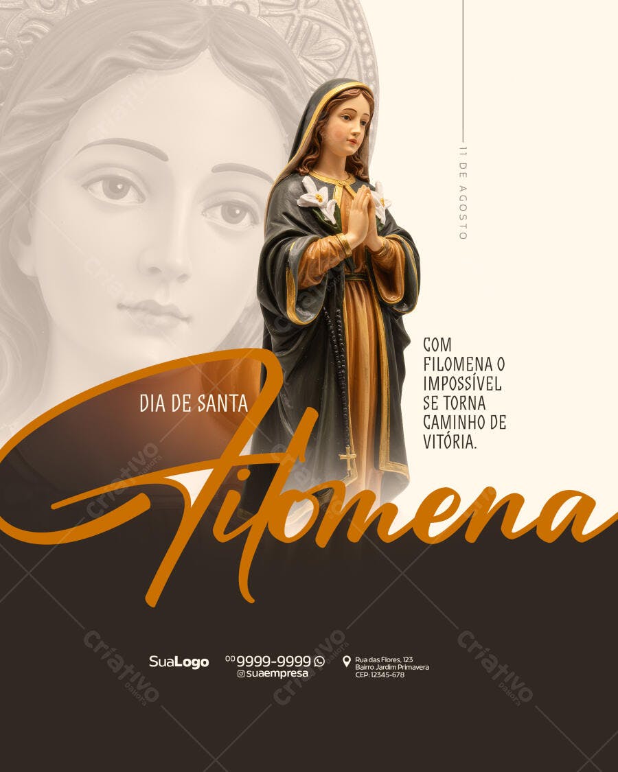 Flyer Dia de Santa Filomena 11 de Agosto PSD Editável