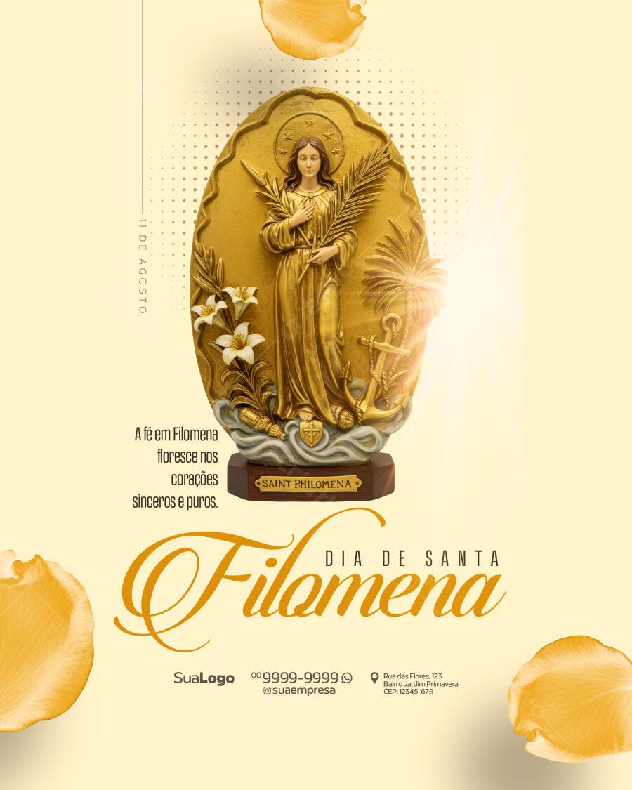 Flyer Dia de Santa Filomena 11 de Agosto PSD Editável