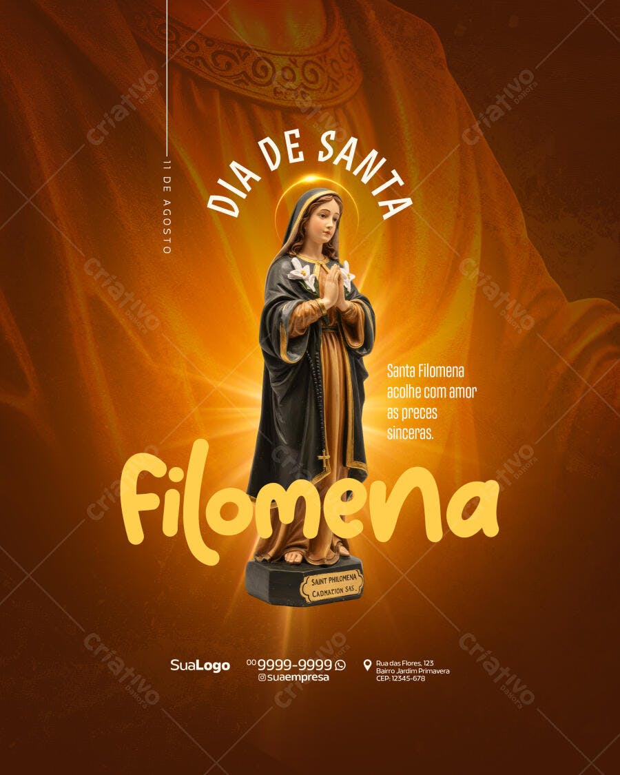 Flyer Dia de Santa Filomena 11 de Agosto PSD Editável