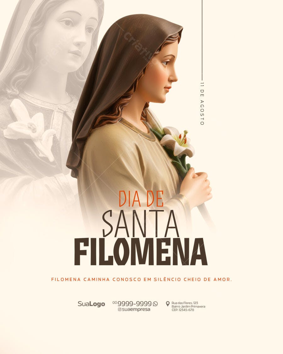 Flyer Dia de Santa Filomena 11 de Agosto PSD Editável