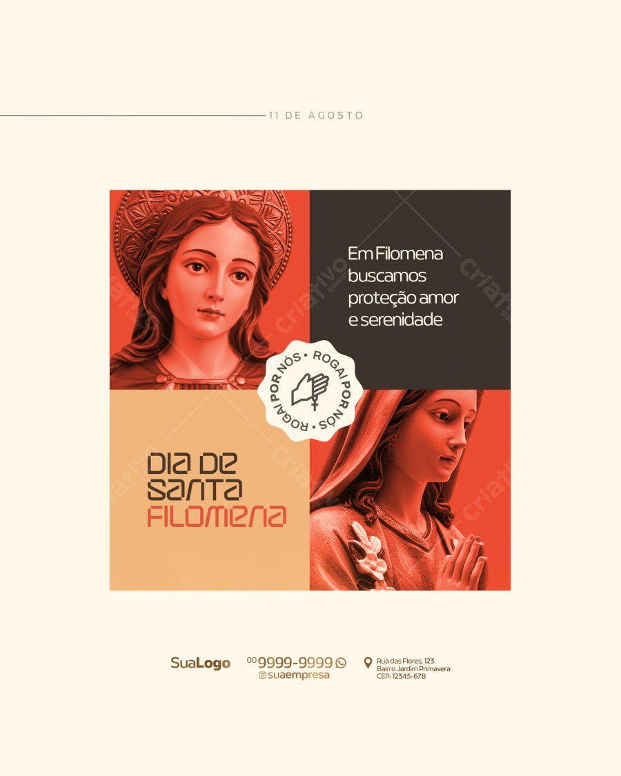Post para Dia de Santa Filomena 11 de Agosto PSD Editável