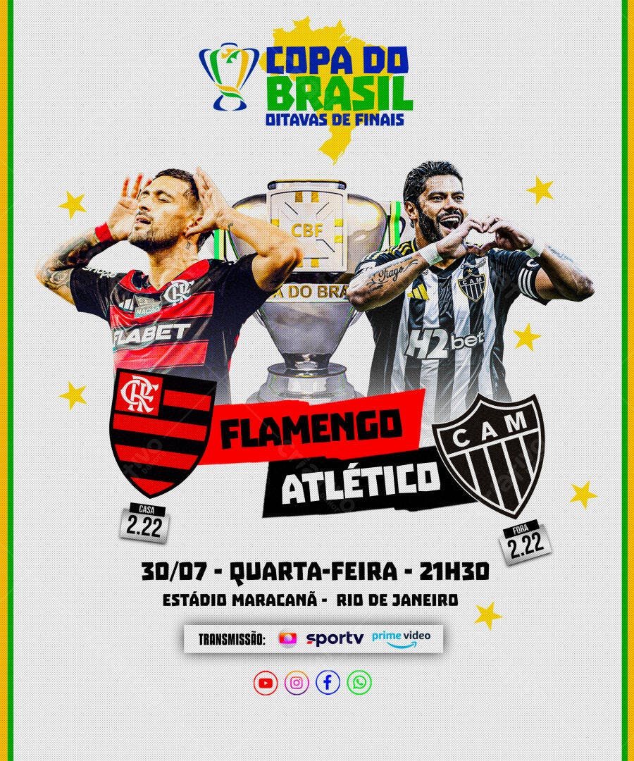 Flyer Flamengo x Atlético Copa do Brasil PSD Editável