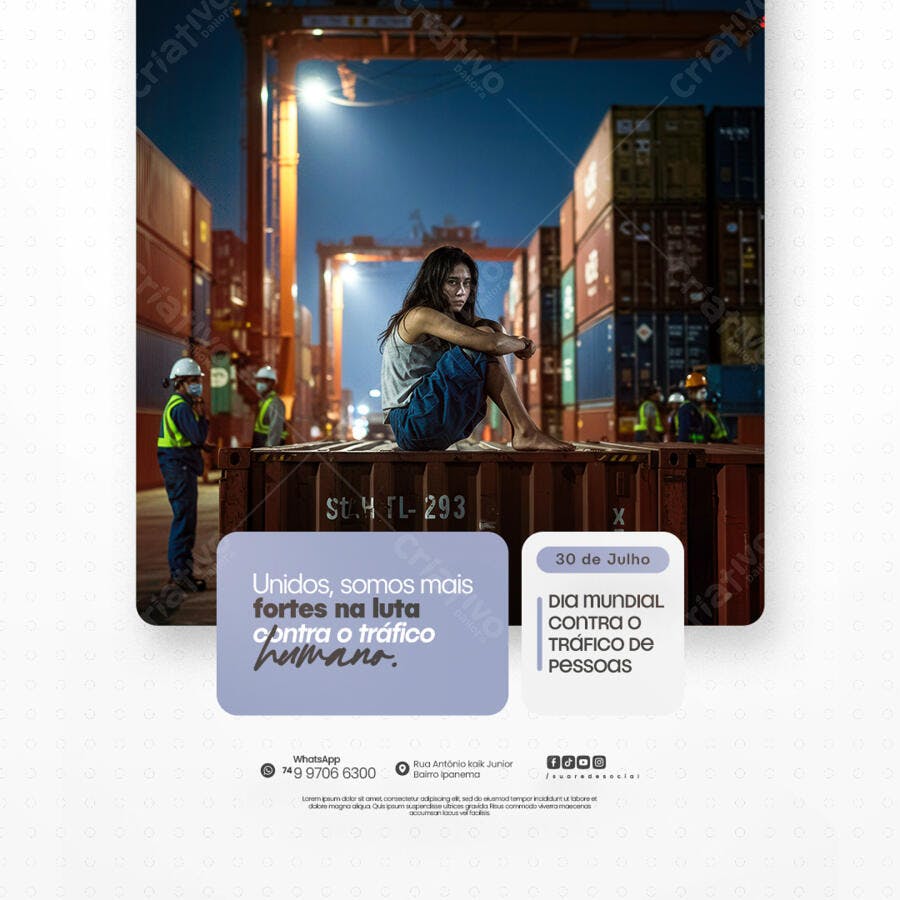 Flyer Dia Mundial Contra o Tráfico de Pessoas 30 de Julho PSD Editável