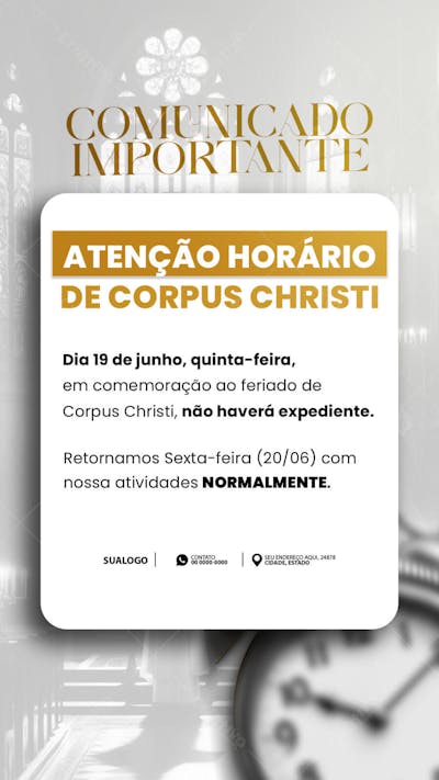 Comunicado importante Horário de corpus christi Story