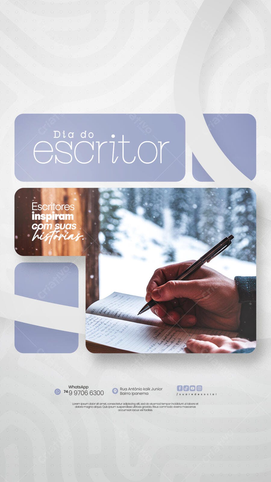 Post para o Dia do Escritor PSD Editável