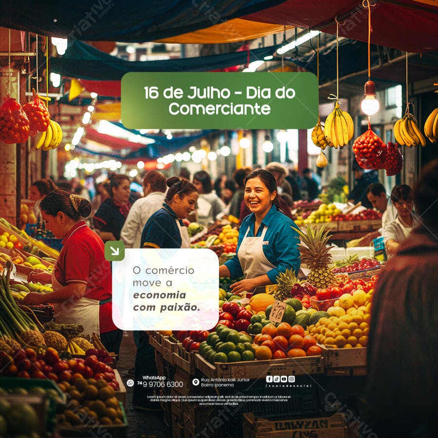 Flyer para o Dia do Comerciante 16 de Julho PSD Editável