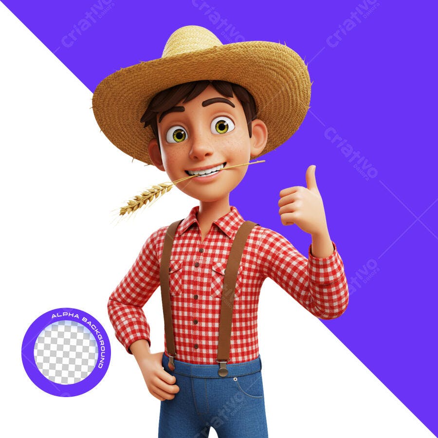 Personagem Cartoon Agricultor PSD Editável