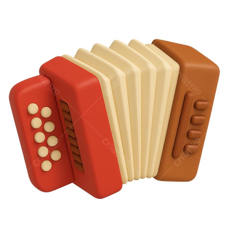 Acordeom vermelho e marrom estilo 3D
