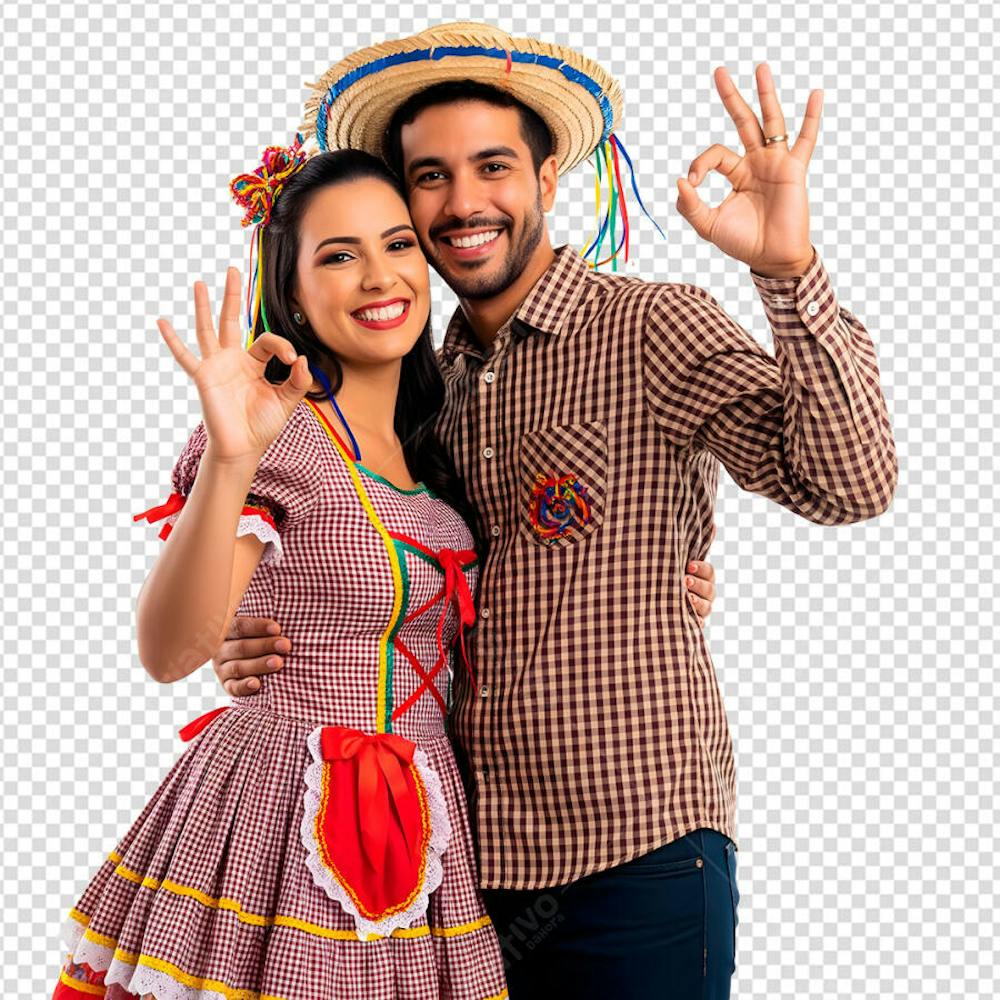 Casal brasileiro vestindo roupas tradicionais para a Festa Junina - festival junino