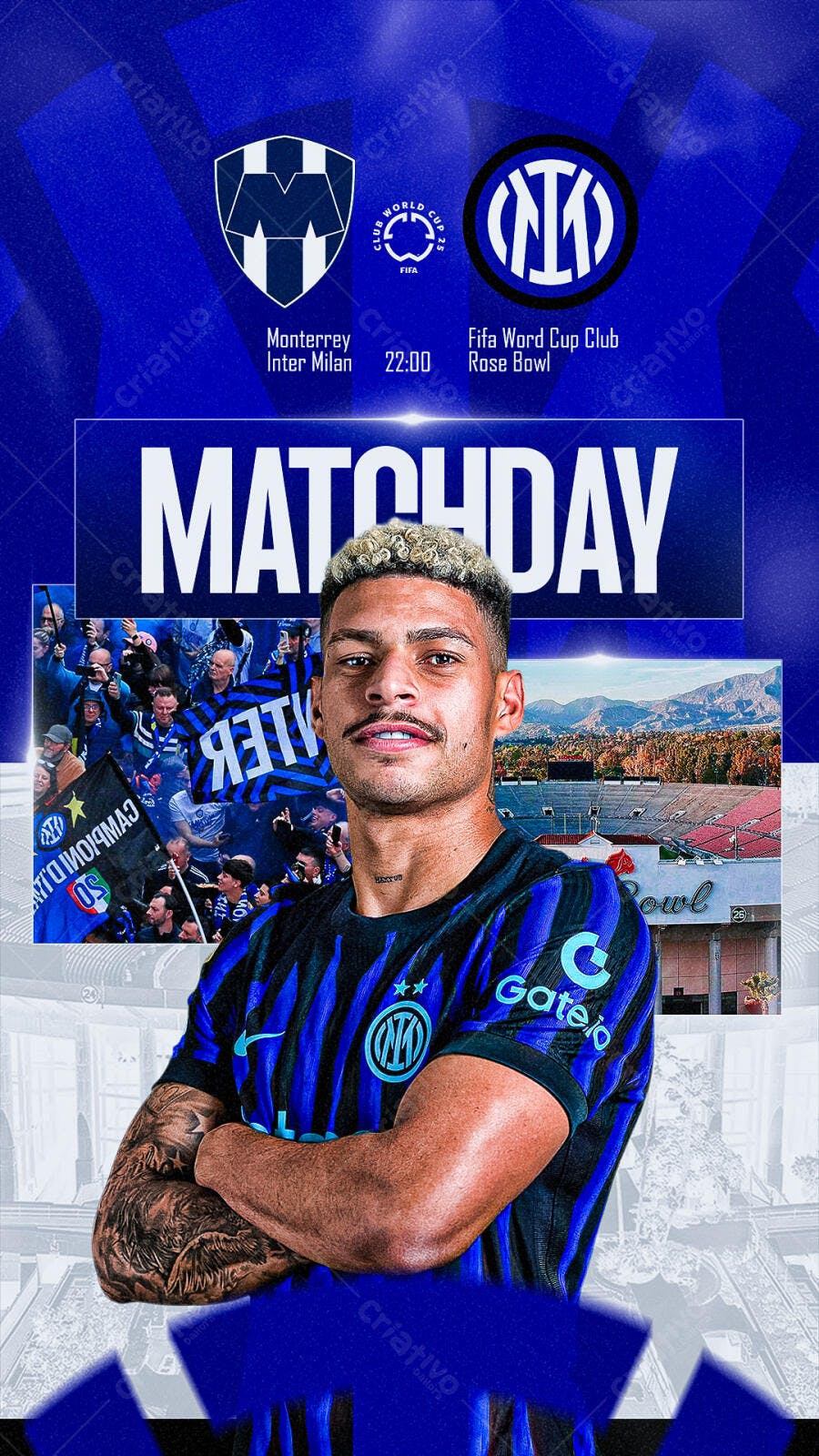 Flyer Matchday Inter Milan x Monterrey PSD Editável