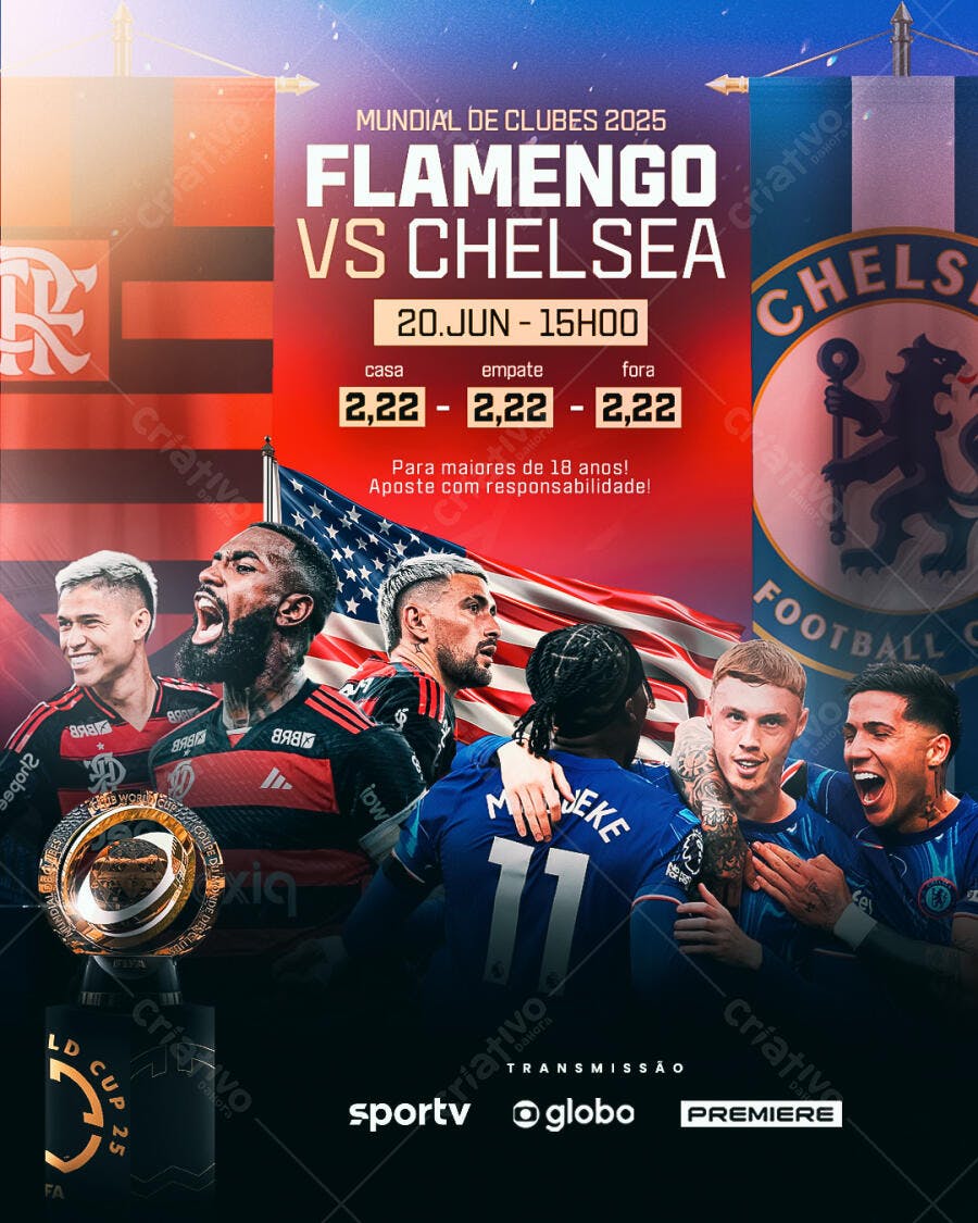 Flyer Flamengo x Chelsea Mundial de Clubes PSD Editável
