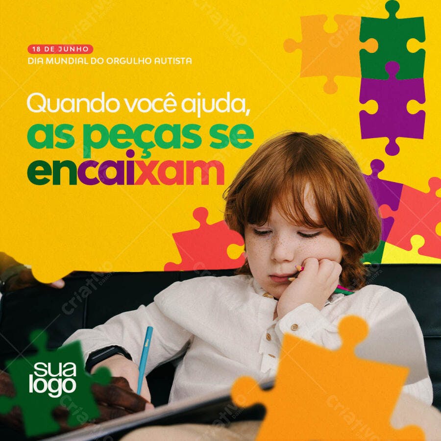 Post para o Dia Mundial do Orgulho Autista PSD Editável