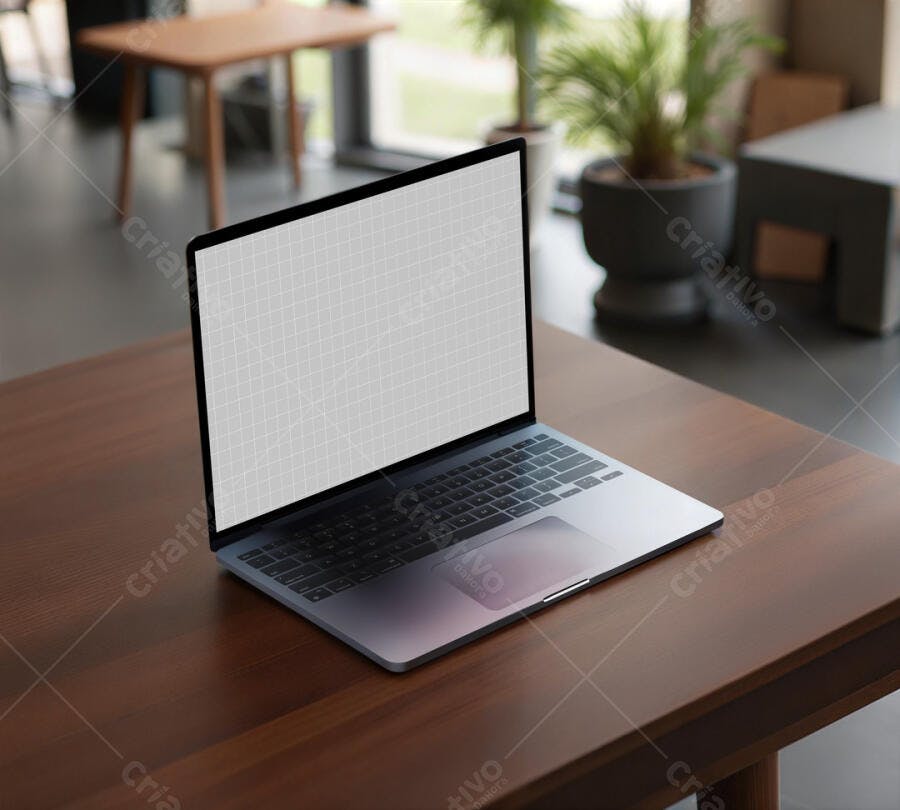 Mockup Notebook Moderno em Mesa de Madeira