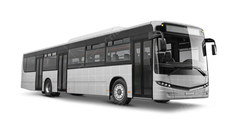 Mockup Ônibus Urbano Realista: Design Moderno em Cinza e Preto
