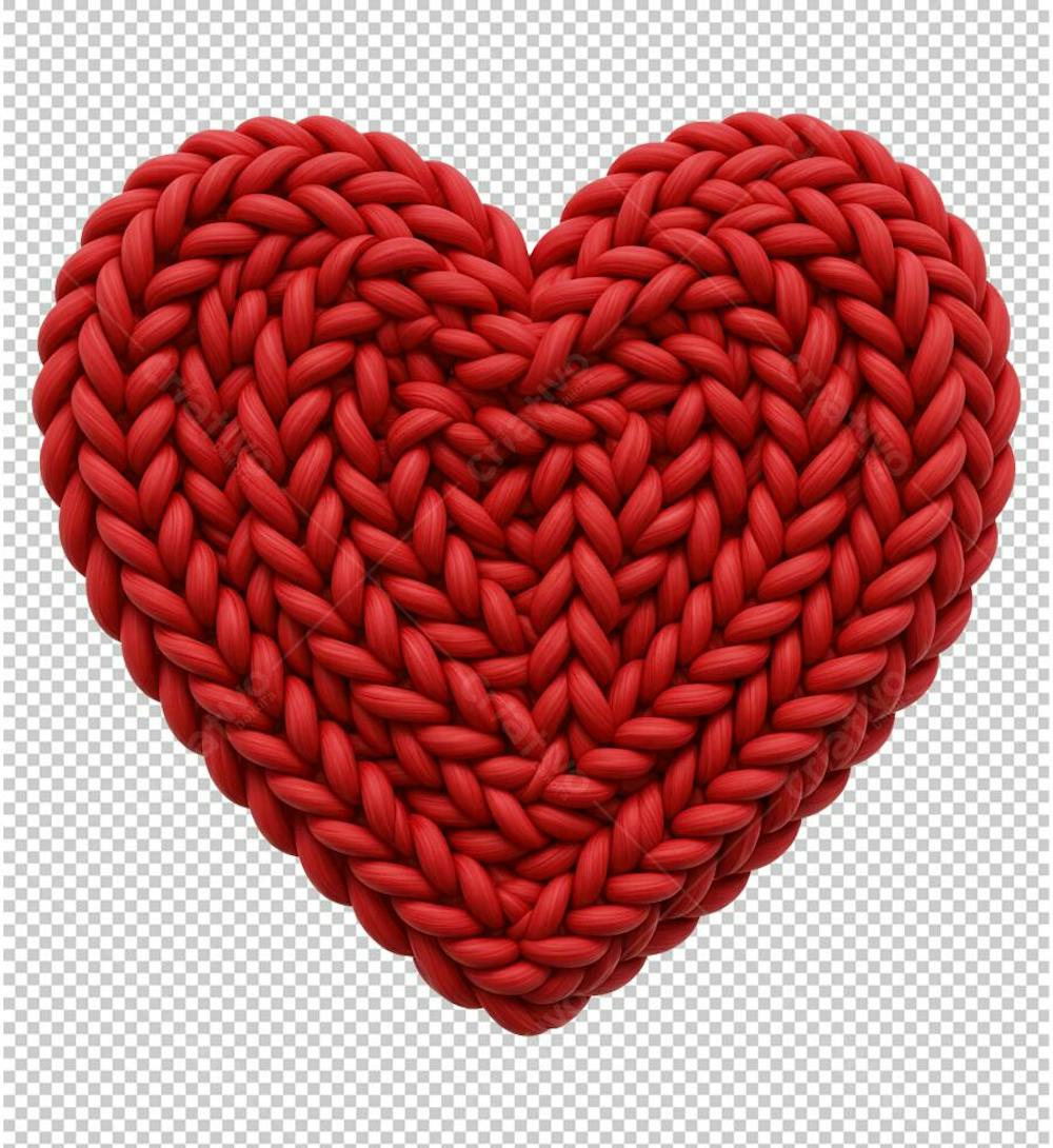 Coração Vermelho de Crochê Trançado PNG