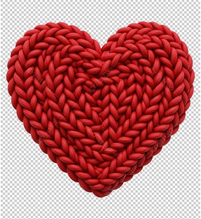 Coração Vermelho de Crochê Trançado PNG