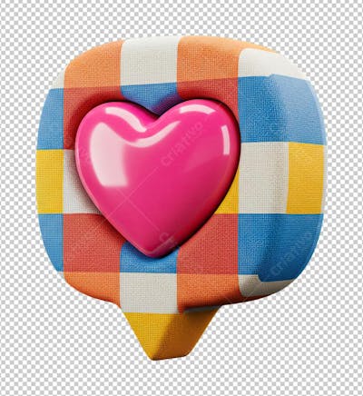 Ícone Coração Xadrez Renderizado em 3D