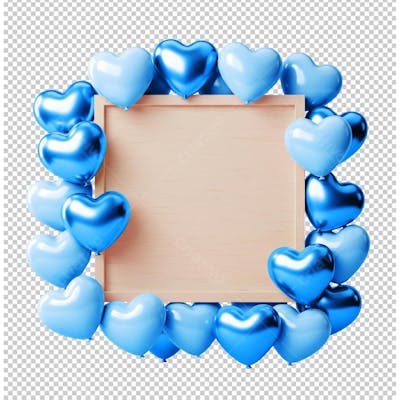 Quadro Moldura com Corações Azul Renderizado em 3D