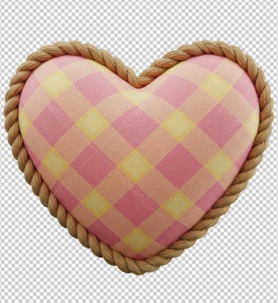 Coração Rosa de Palha com Tecido Xadrez para Festa Junina png