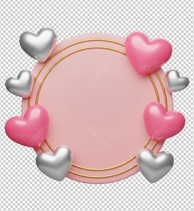 Moldura Rosa Romântica com Corações png