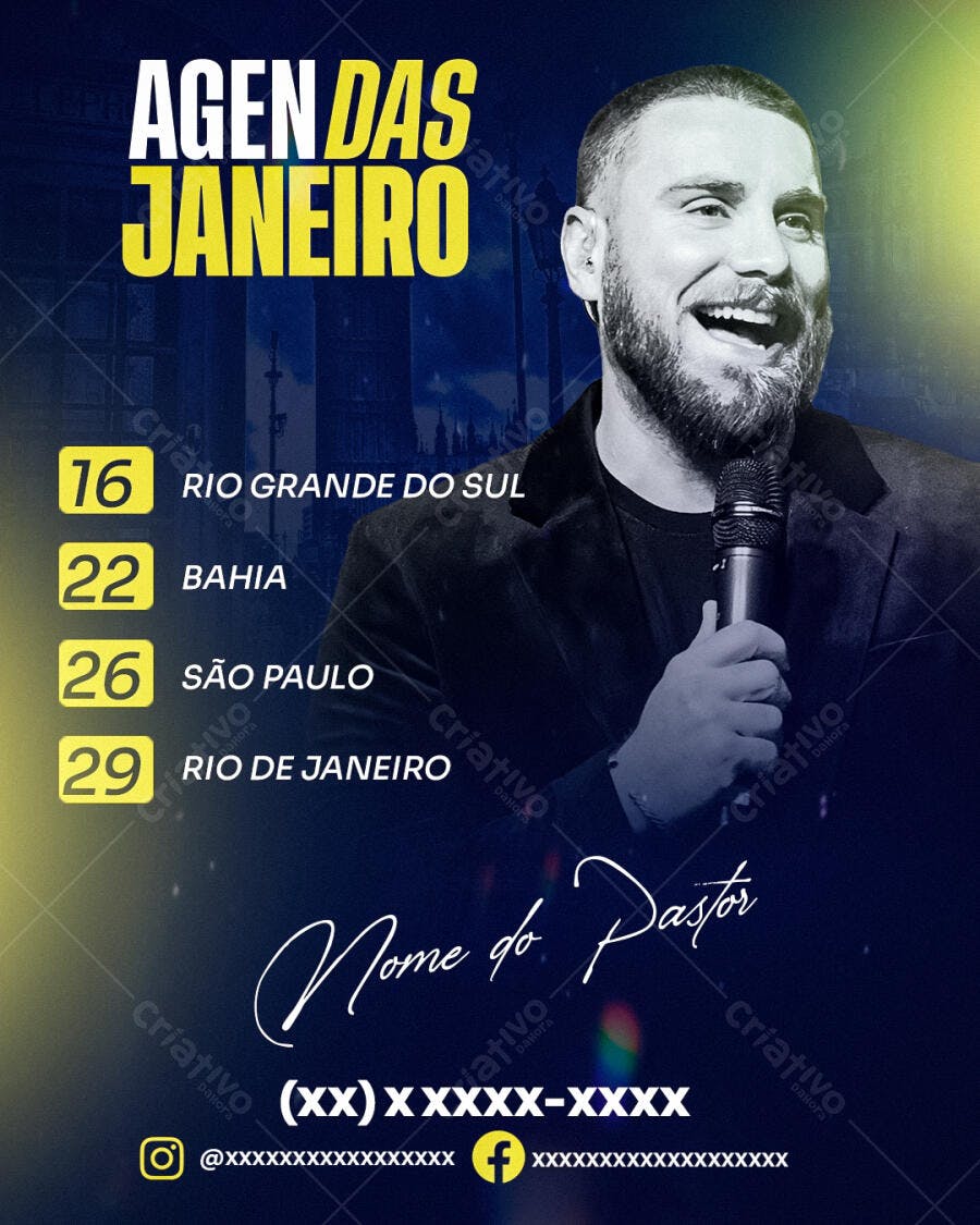 Flyer Agenda de Janeiro para Evento Religioso PSD Editável