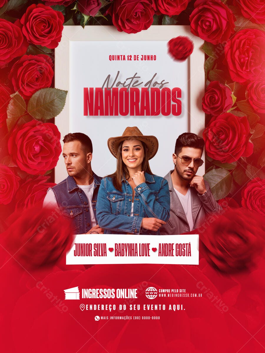 Flyer para Noite dos Namorados 12 de Junho PSD Editável