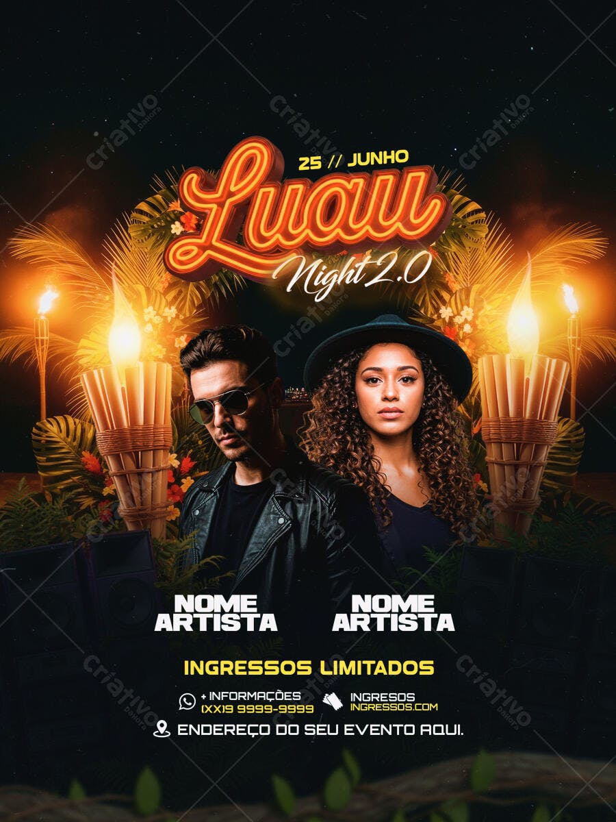 Flyer Festa Luau 25 de Junho PSD Editável