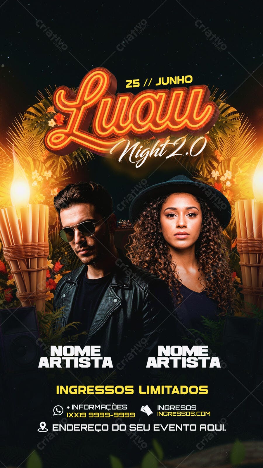 Flyer para Festa Luau 25 de Junho PSD Editável