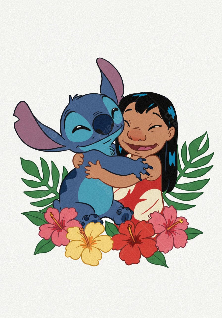 Stitch e Lilo abraço floral