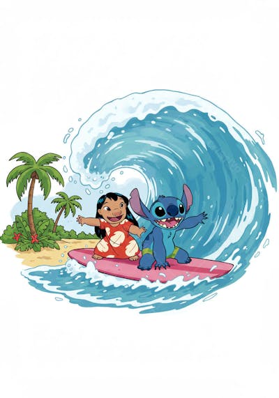 LILO E STITCH SURFANDO ONDA PRAIA