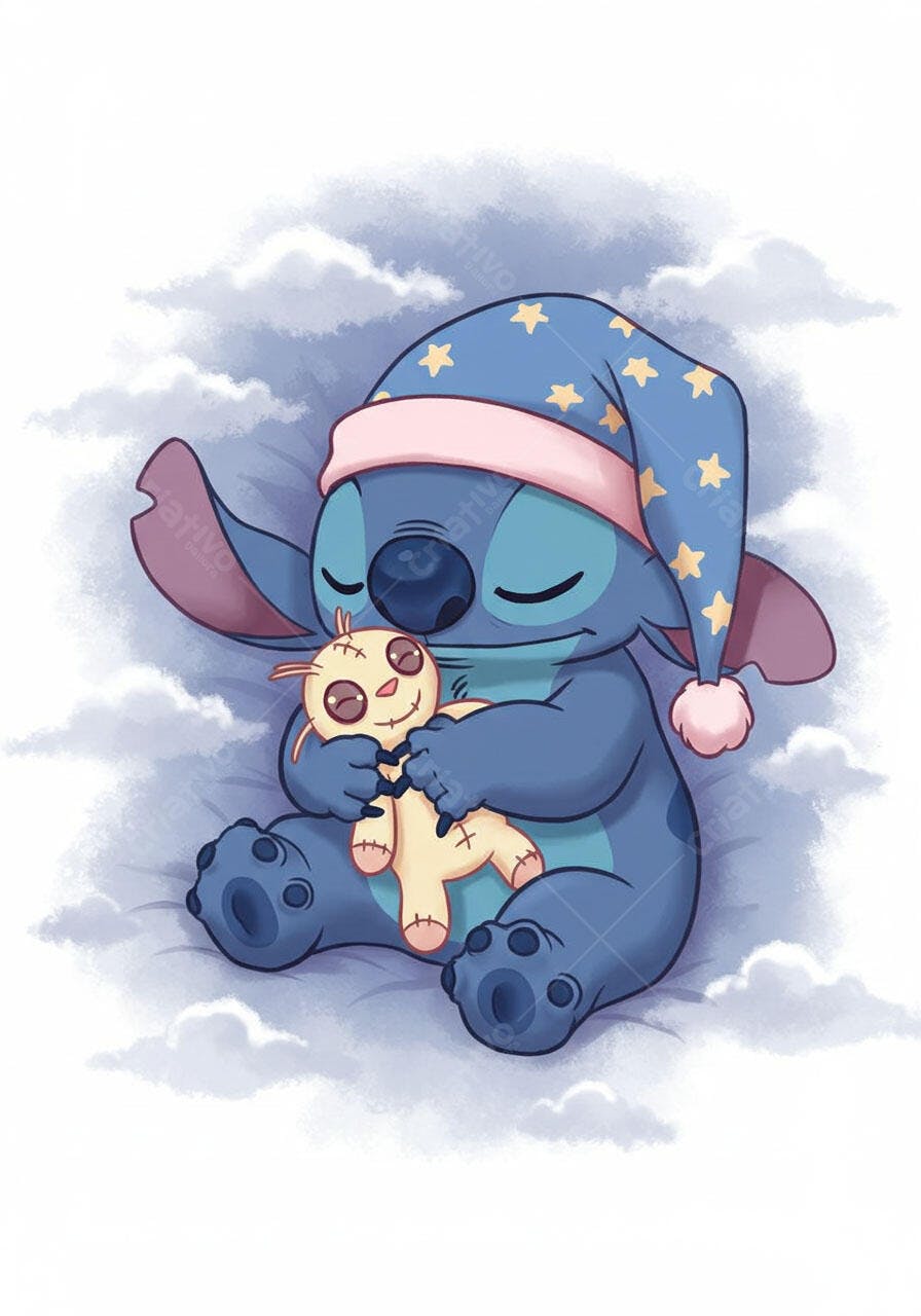 Stitch dormindo com seu brinquedo