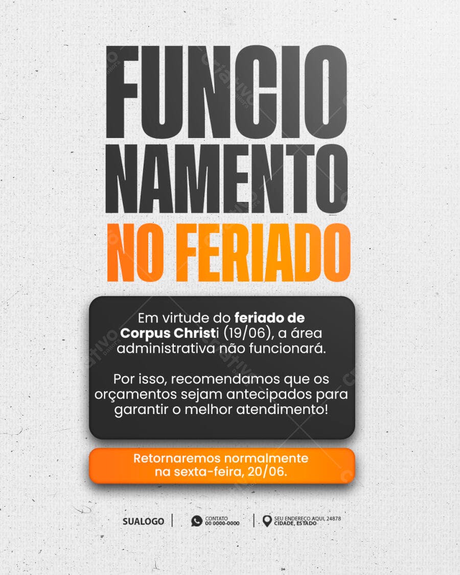 Aviso Feriado Corpus Christi PSD Editável