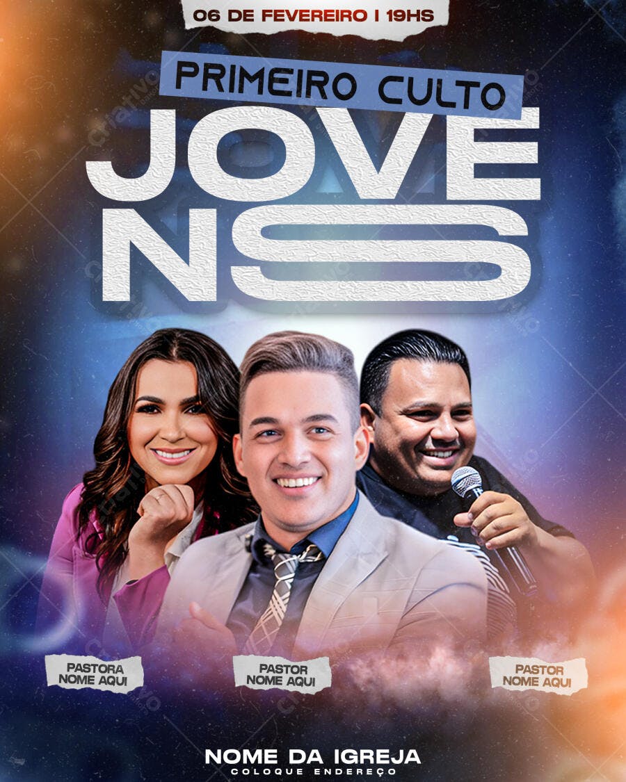 Flyer para Culto Jovem 06 de Fevereiro PSD Editável