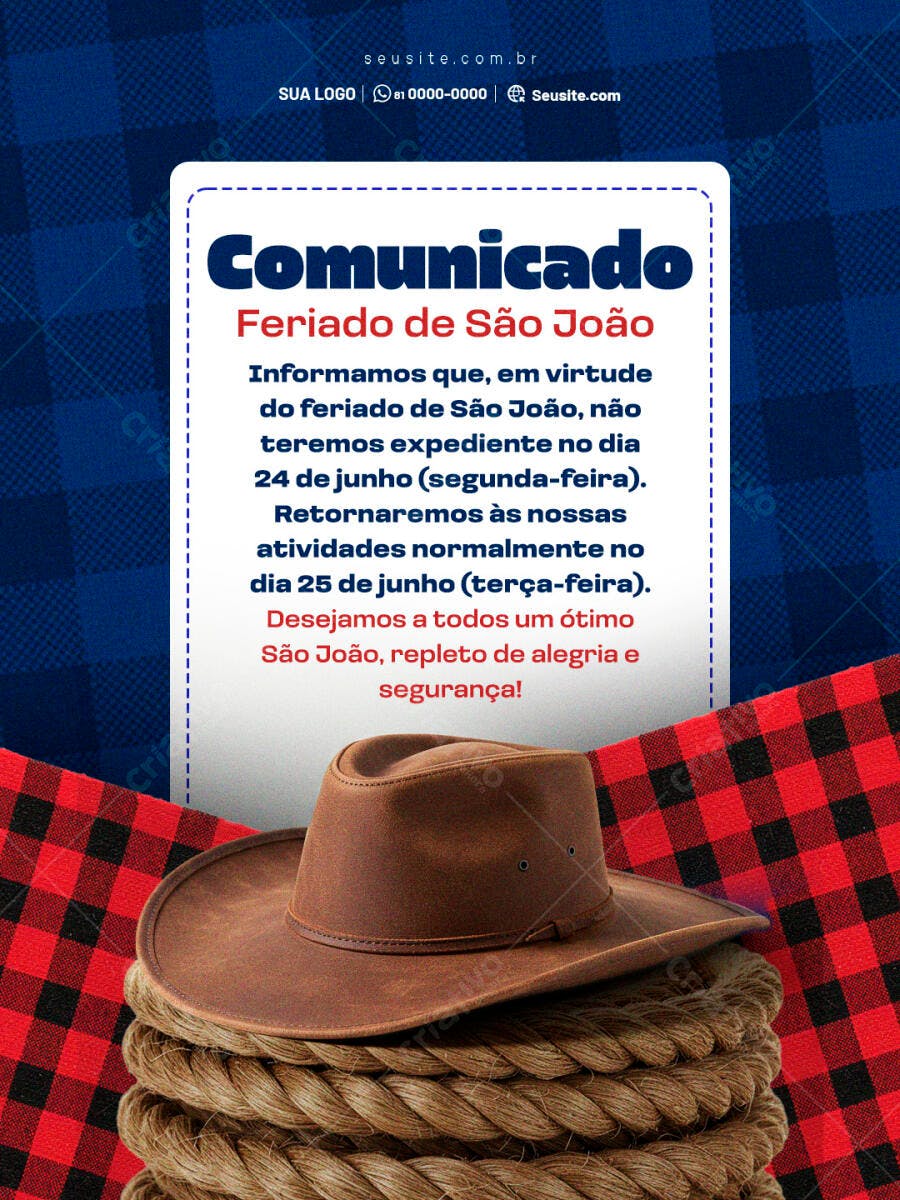 Comunicado Feriado São João PSD Editável