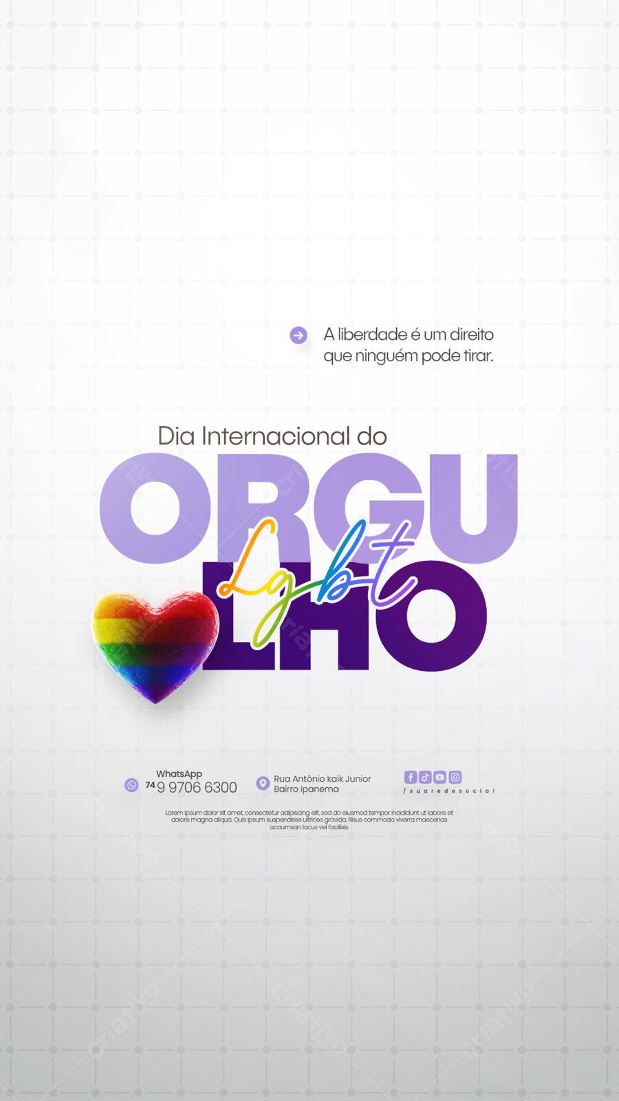 Flyer Dia Internacional do Orgulho LGBTQIA+ PSD Editável