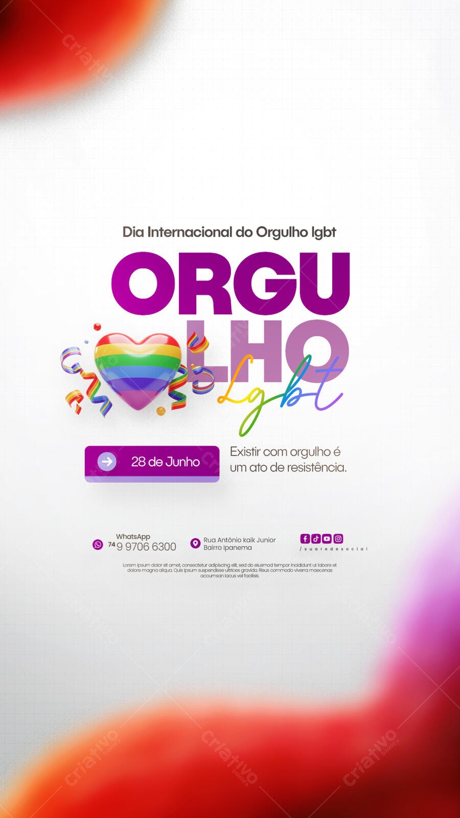 Flyer Dia Internacional do Orgulho LGBT PSD Editável