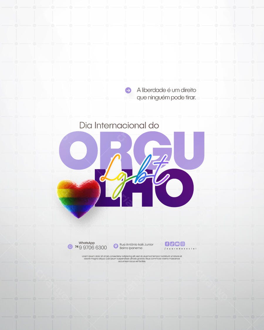 Flyer Dia Internacional do Orgulho LGBTQIA+ PSD Editável