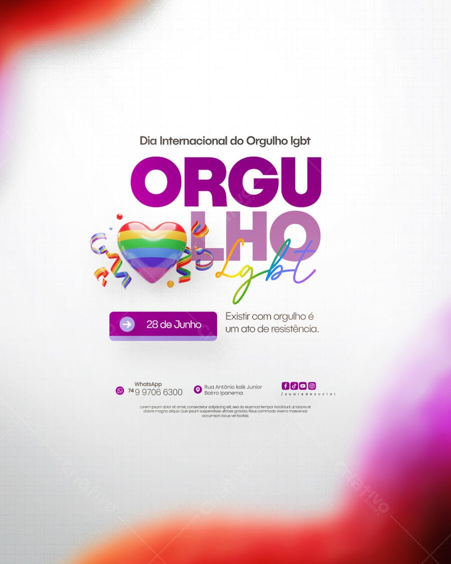 Flyer Dia Internacional do Orgulho LGBT PSD Editável