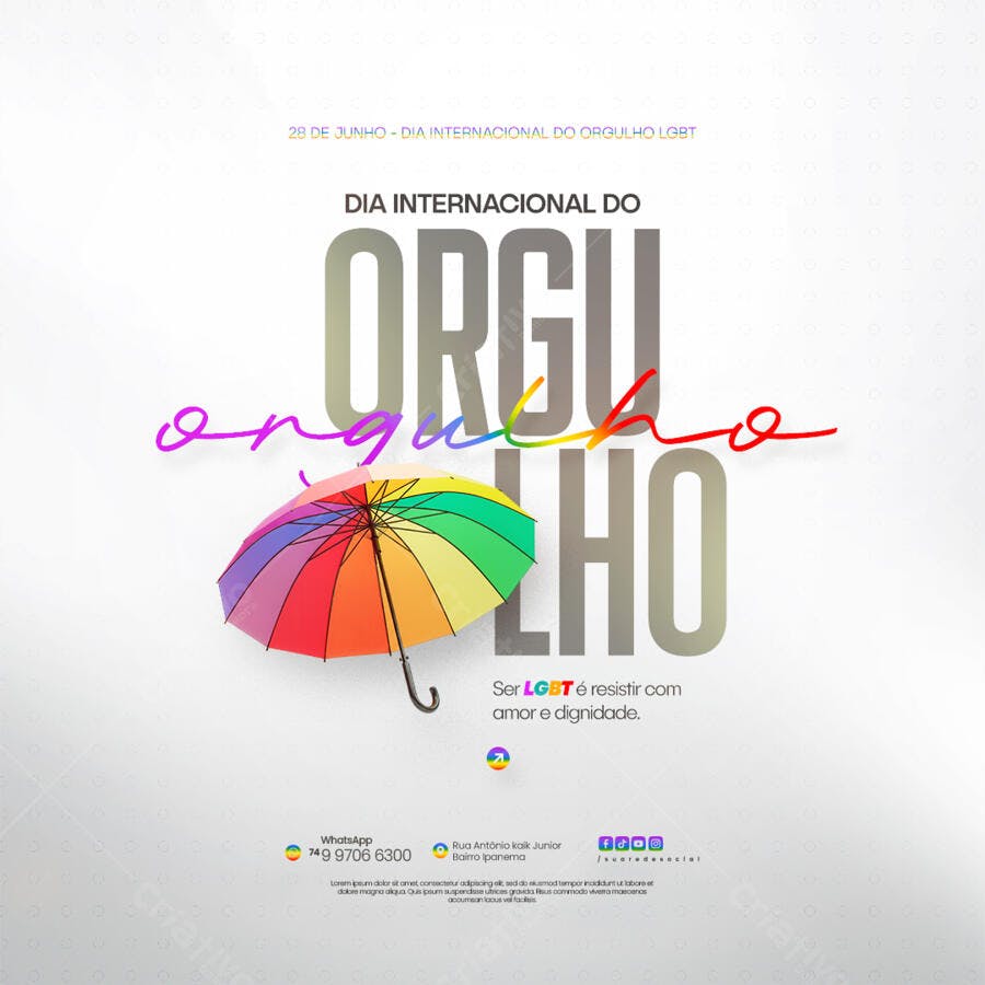 Flyer Dia Internacional do Orgulho LGBT PSD Editável