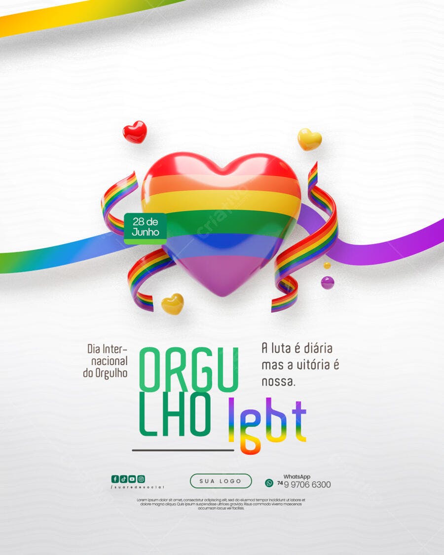 Flyer Dia Internacional do Orgulho LGBTQIA+ PSD Editável