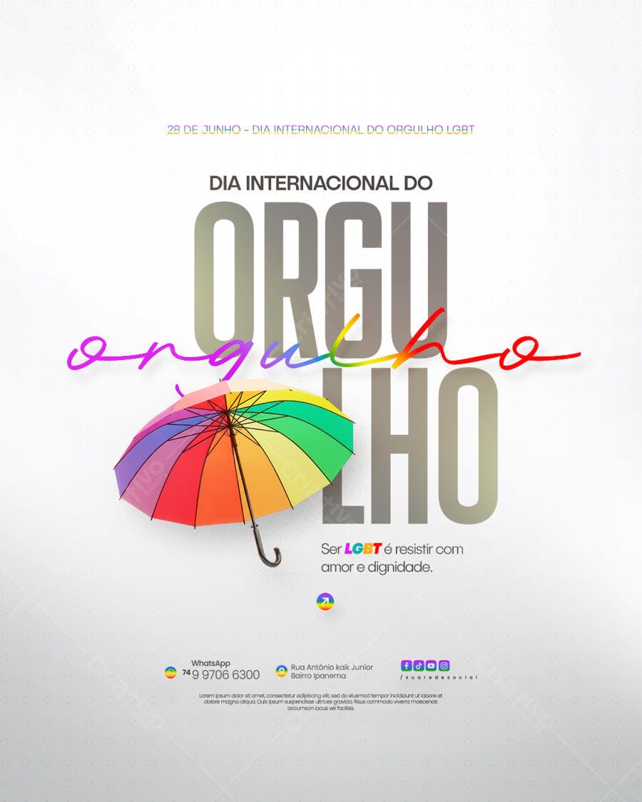 Flyer Dia Internacional do Orgulho LGBT PSD Editável
