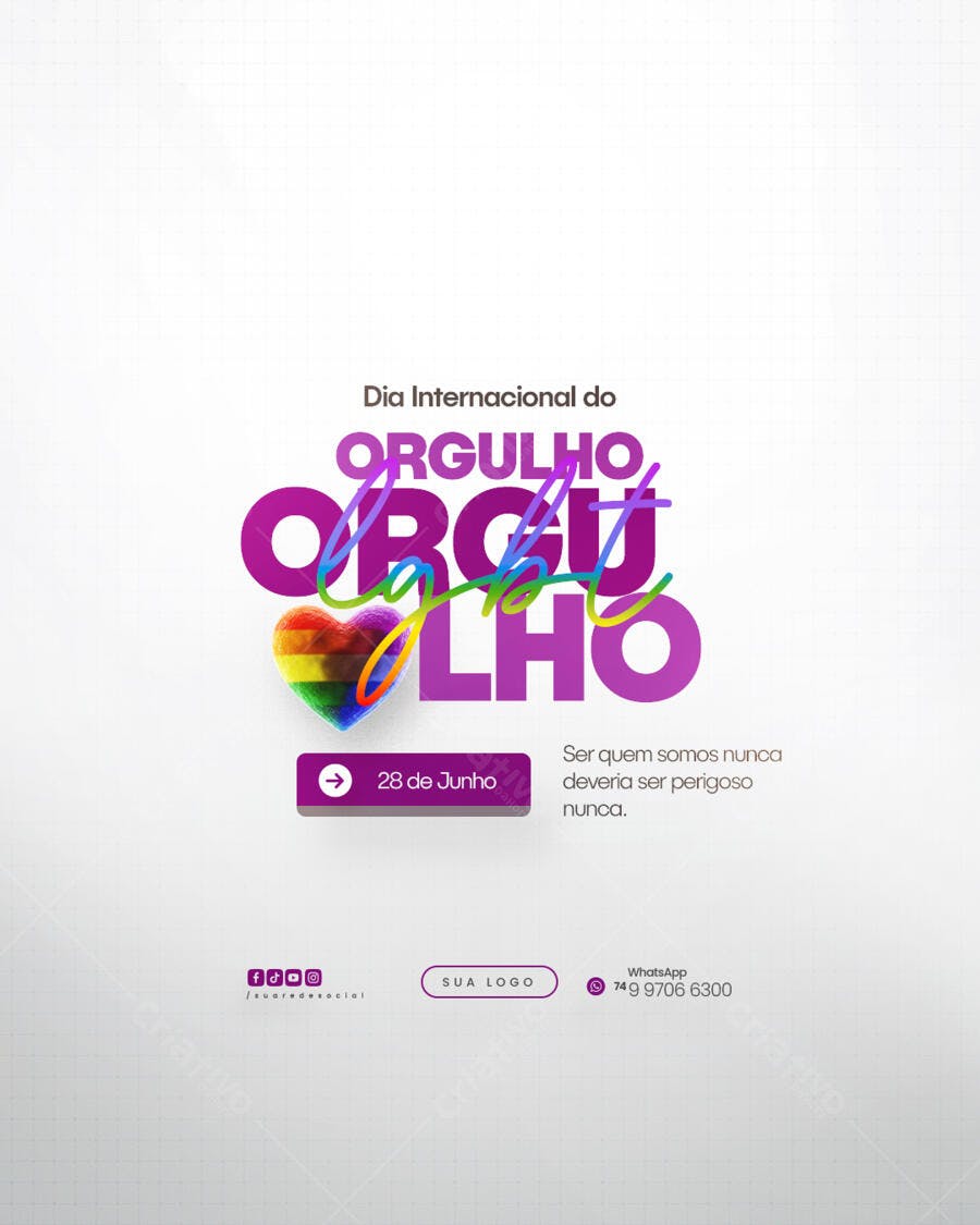 Flyer Dia Internacional do Orgulho LGBTQIA+ PSD Editável