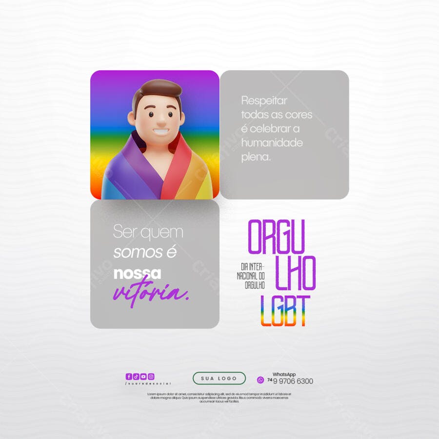 Post para o Dia Internacional do Orgulho LGBTQIA+ PSD Editável