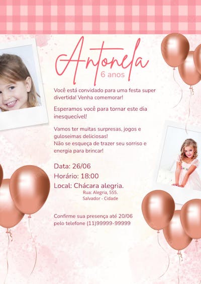 CONVITE DE ANIVERSÁRIO ROSA