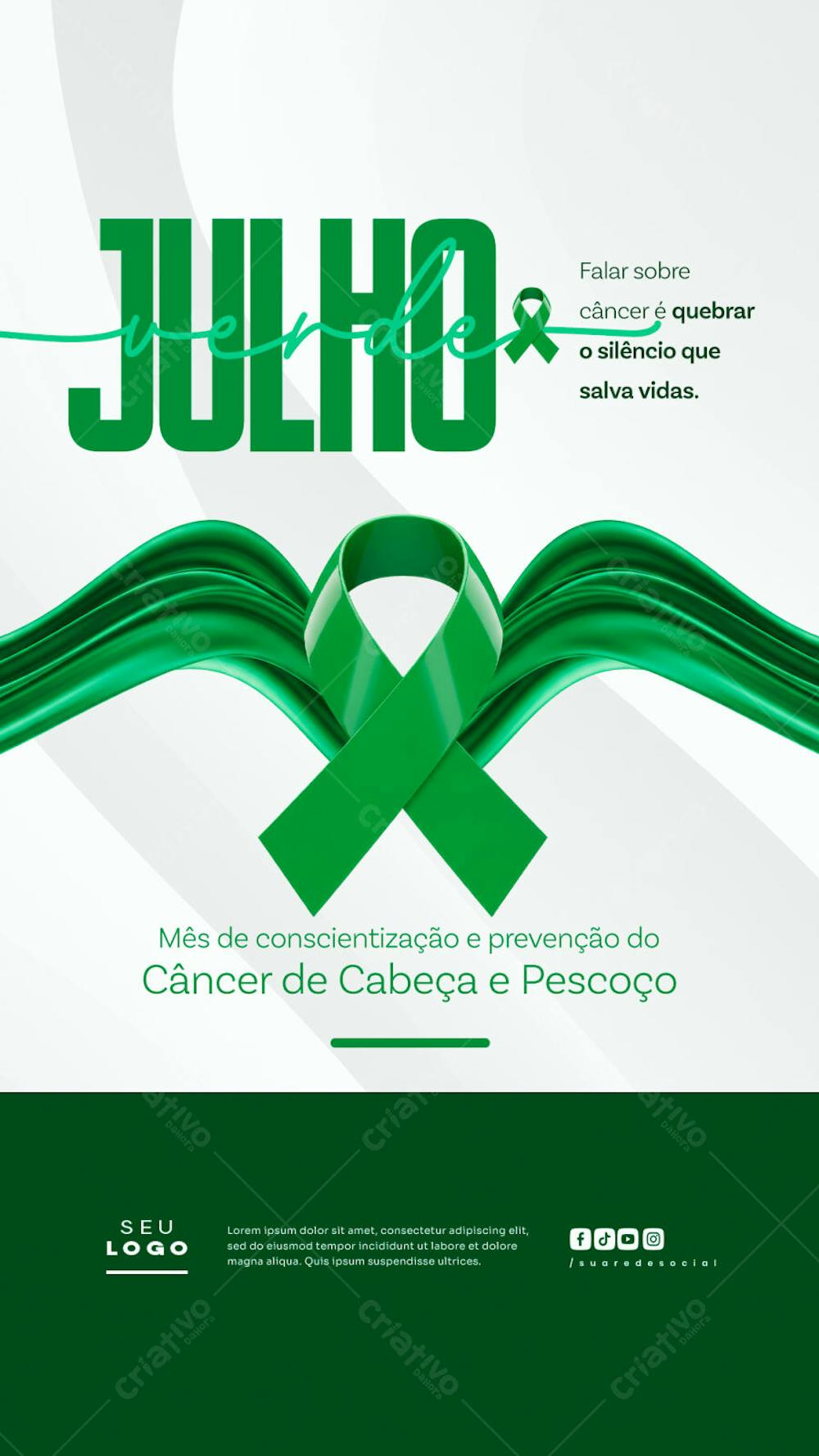 Julho Verde campanha de saúde combate e conscientização ao Câncer de Cabeça e Pescoço Laço verde story (4)